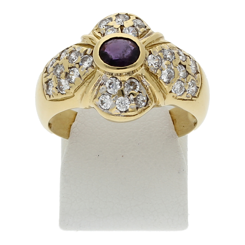Farbstein Zirkonia Ring 750/ 18 K Gold