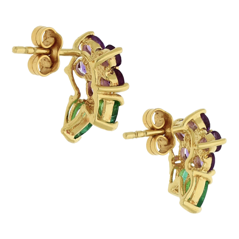 Amethyst Chromdiopsid Brillant Ohrstecker 750/ 18 K Gold