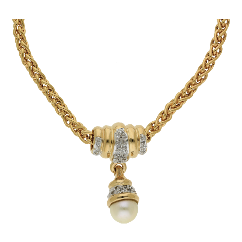 Diamant Zuichtperle Anhänger mit Kette 585/ 14 K Gold