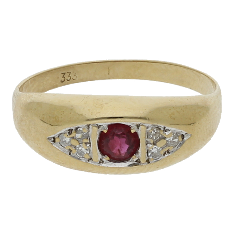Farbsteinring mit Diamant 333/8 K Gelbgold Rubin Diamanten