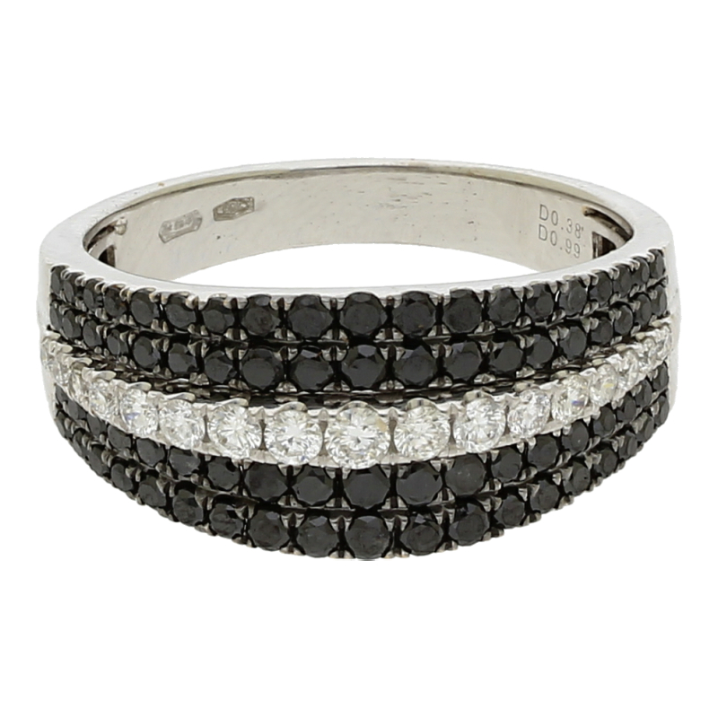 Ring 18K Weißgold schwarze u. weiße Diamanten 1,37 ct