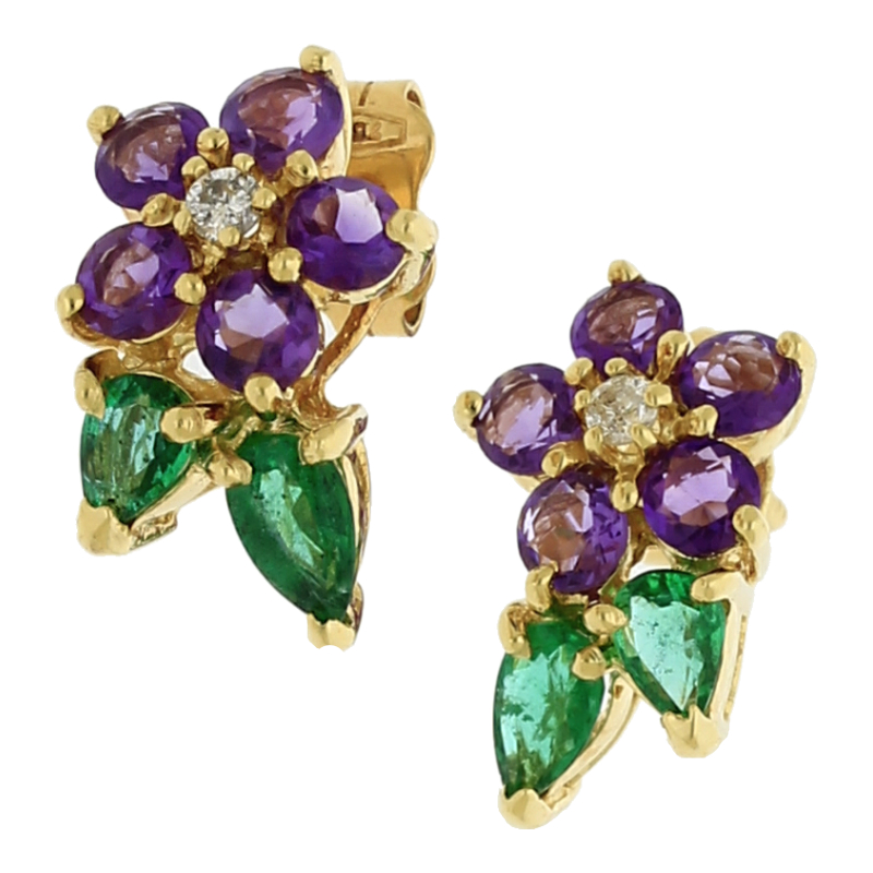 Amethyst Chromdiopsid Brillant Ohrstecker 750/ 18 K Gold