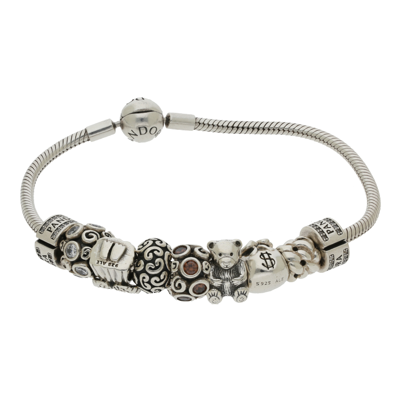 Pandora Armband mit Charms 925 Silber 20 cm