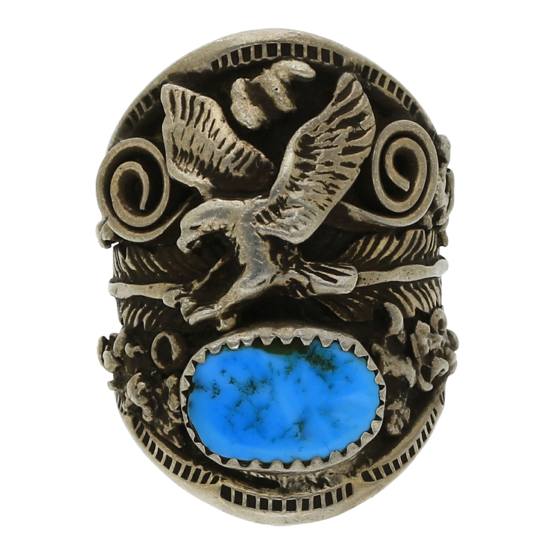 Vintage Navajo Türkis Ring Adler 925 Silber