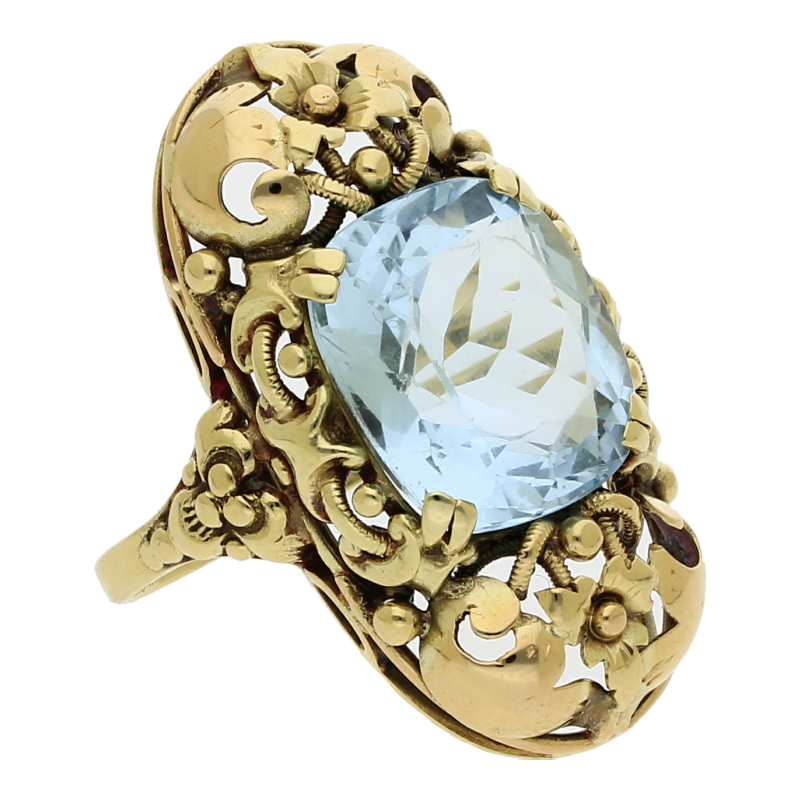 Blautopas Ring Handarbeit 585/ 14 K Gold