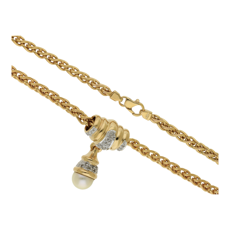 Diamant Zuichtperle Anhänger mit Kette 585/ 14 K Gold