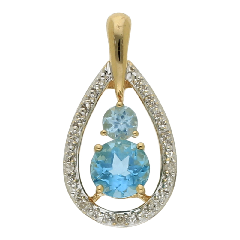 Farbsteinanhänger mit Diamant 585/14 K Gelbgold Blautopas Diamanten