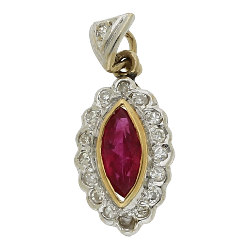 Farbsteinanhänger mit Diamant 750 /18 K Gelbgold Rubin Brillant Diamant  0,15ct.  (H) Weiß (Si) Kleine Einschlüsse