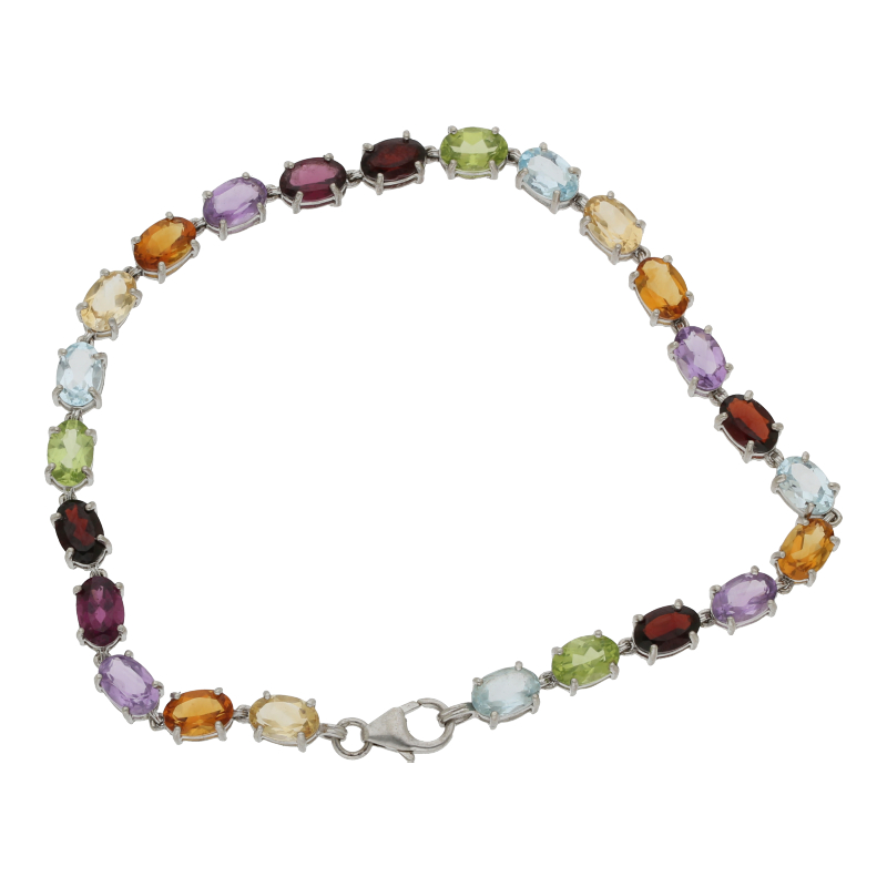 Farbsteinarmband 925/ Silber rhodiniert 19 cm Länge