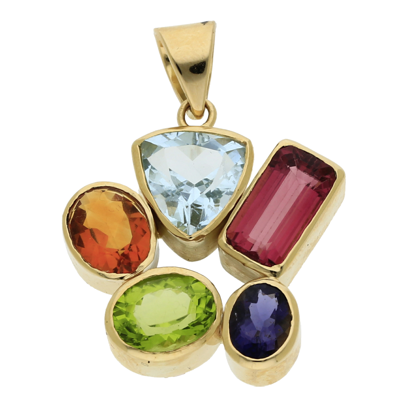 Cocktail Anhänger Turmalin, Peridot, Tansanit 14K/585
