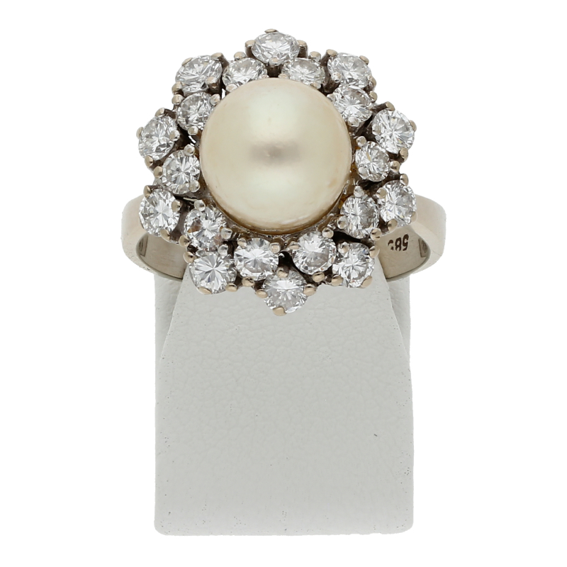 Zuchtperle Brillanten Ring 585/ 14 K Gold