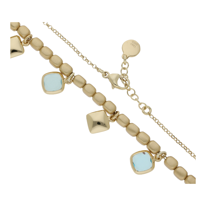 Collier mit Farbsteinen Länge 44 cm 925/- Silber vergoldet