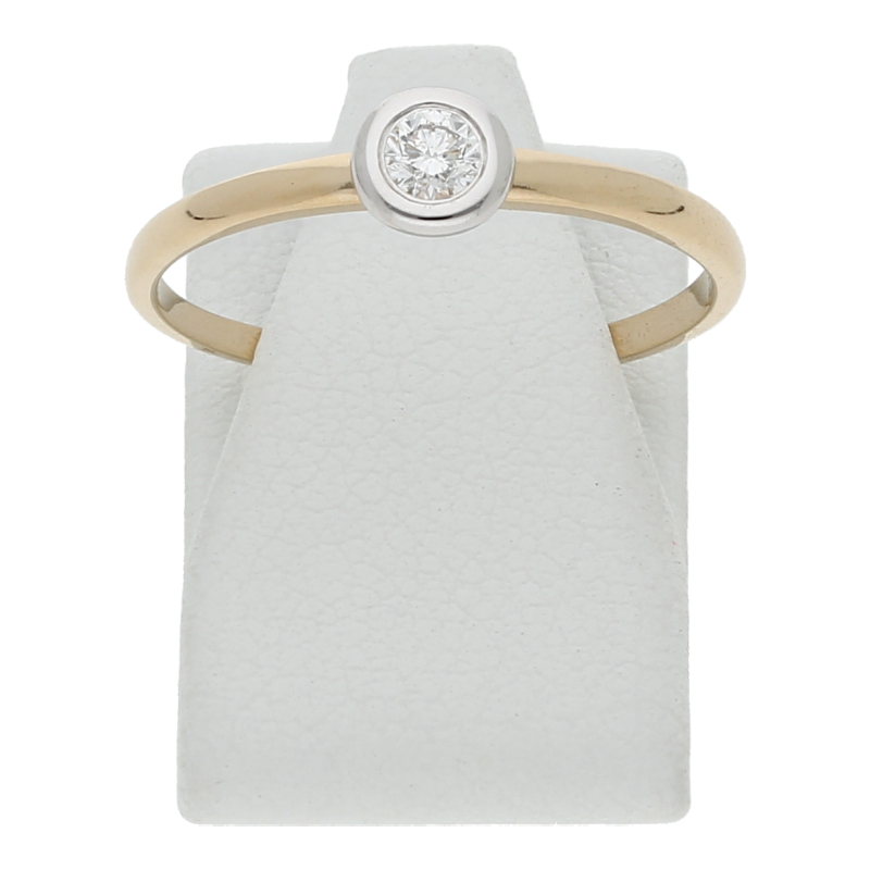 Ring 585/14 K Gelb-/Weißgold 1 Brillant  0,10ct.  (H) Weiß (Si) Kleine Einschlüsse