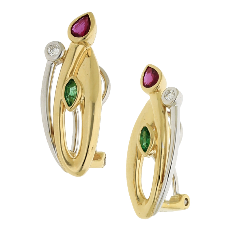 Brillant Rubin Smaragd Ohrstecker 585/ 14 K Gold