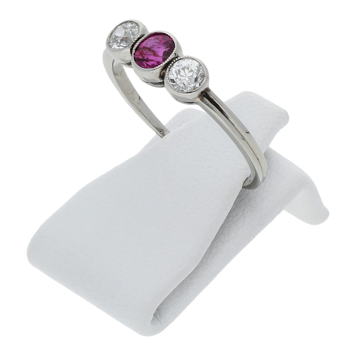 Antiker Altschliff Diamant Rubin Ring 585 Weißgold