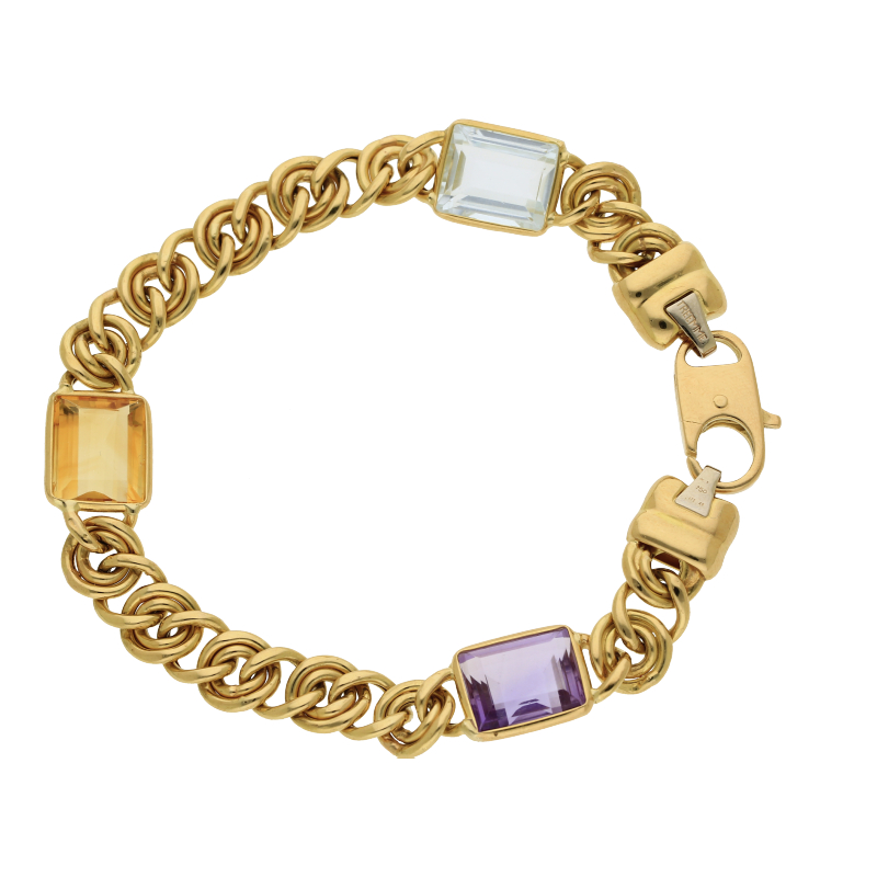 Citrin Blautopas Amethyst Armband Italian Design 750 Gold
