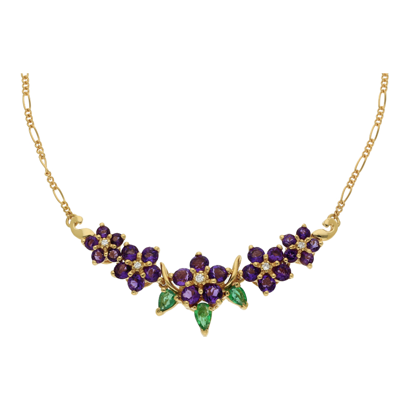 Amethyst Chromdiopsid Brillant Collier 750/ 18 K Gold
