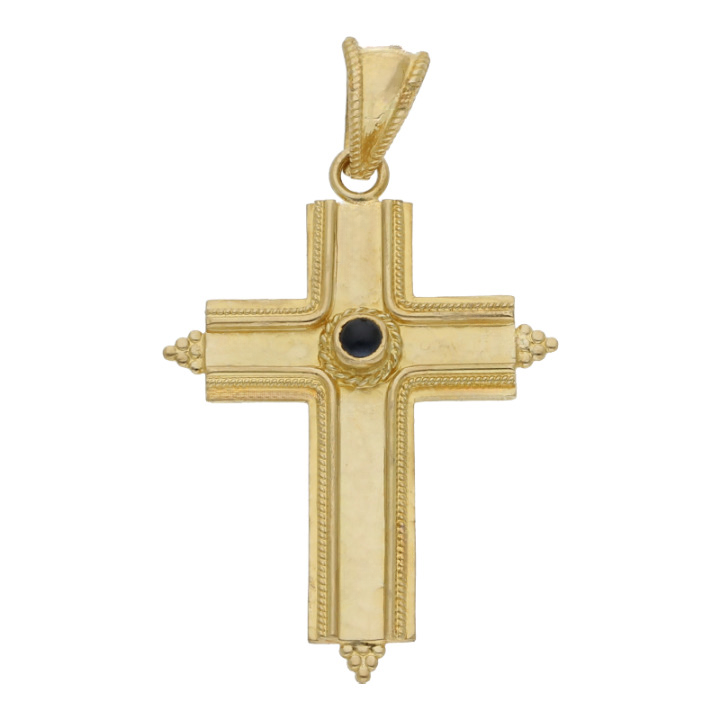 Saphir Cabochon Kreuz Anhänger 750 Gold