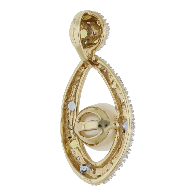 Diamant Citrin Blautopas Anhänger 585/ 14 K Gold