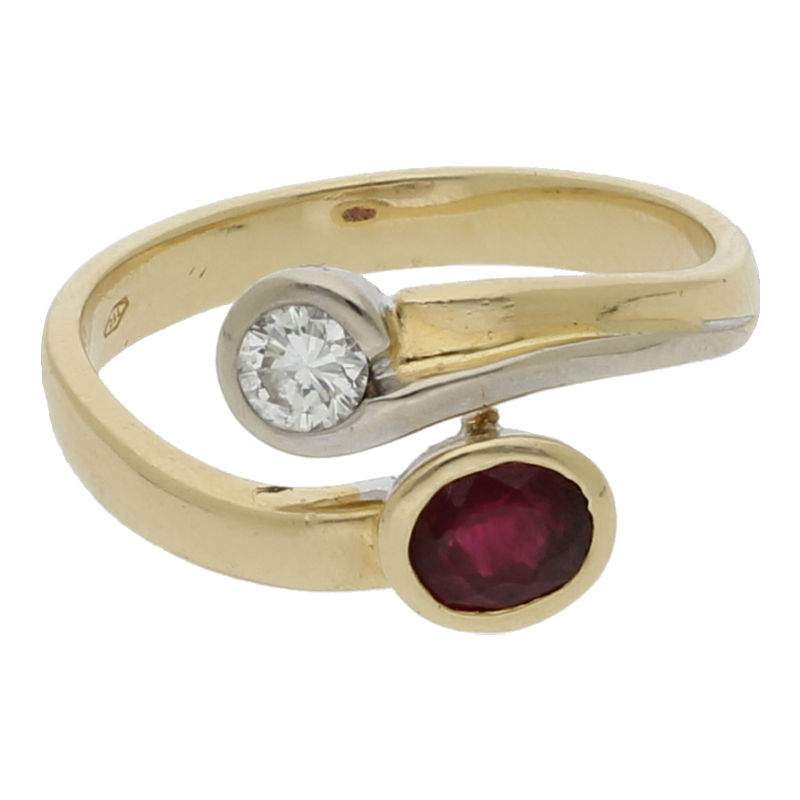 Rubin Brillant Ring 750/ 18 K Gold Größe 52