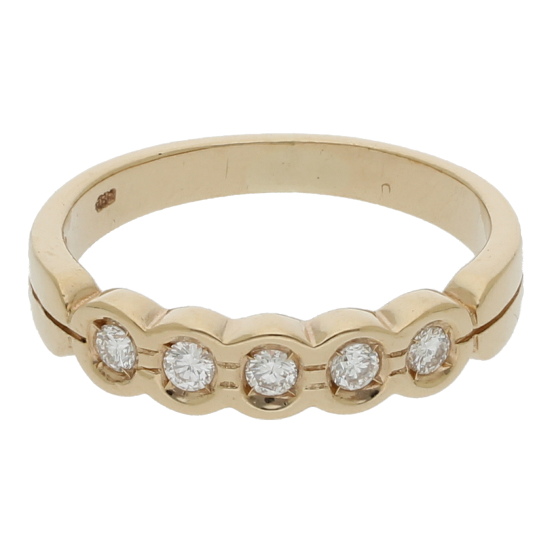 Diamantring 585/14 K Gelbgold Memoire 5 Brillanten ca. 0,35ct.  (H) Weiß (vvs) Sehr, sehr kleine Einschlüsse