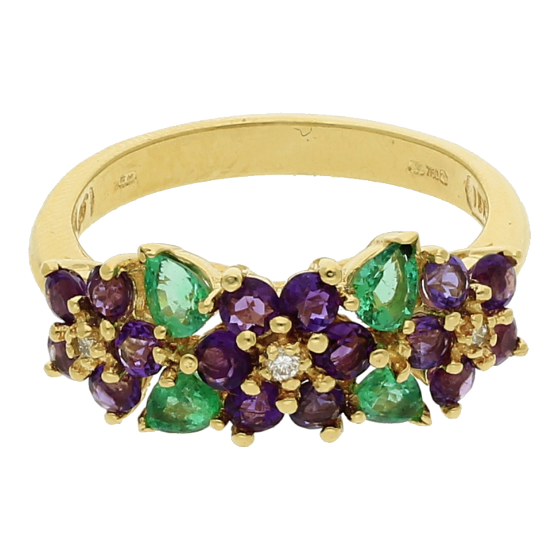 Amethyst Chromdiopsid Brillant Ring 750/ 18 K Gold