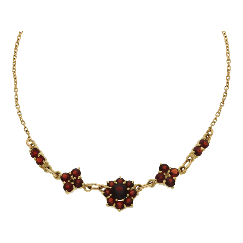 Farbsteincollier 333/8 K Gelbgold Granat Länge 44 cm