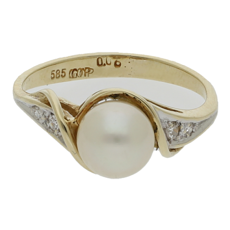 Zuchtperle Diamant Ring 585/ 14 K Gold