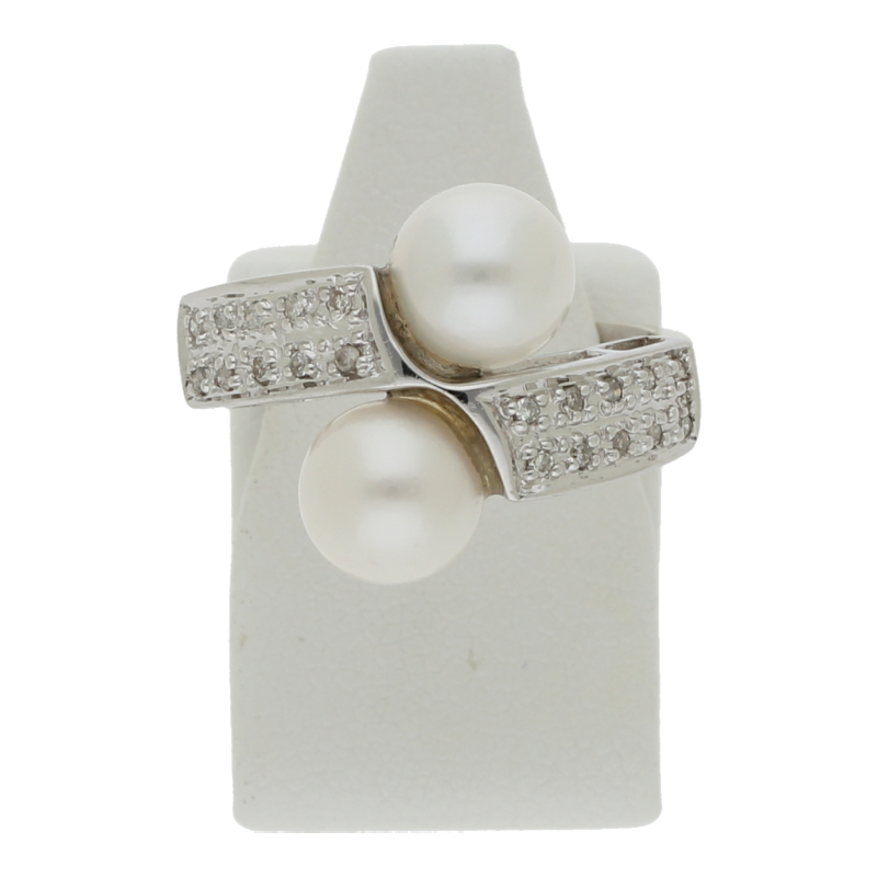 Farbsteinring mit Diamant 585/14 K Weißgold Zuchtperlen Diamanten 20 Diamanten ca.  0,10ct.  (I-J) Leicht getöntes Weiß (P1) Deutliche Einschlüsse