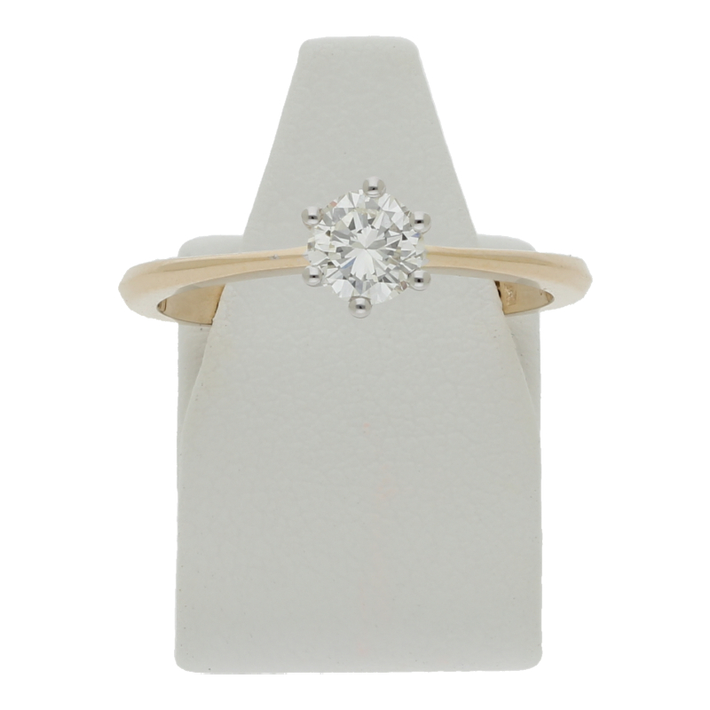 Diamantring 585/14 K Gelb-/Weißgold Solitärring 1 Brillant ca. 0,41ct.  (K-L) Getöntes Weiß (IF) Lupenrein