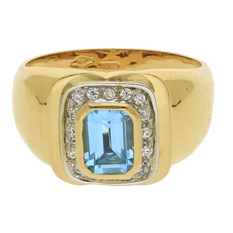 Farbsteinring mit Diamant 750 /18 K Gelbgold Farbsteine Zirkonia