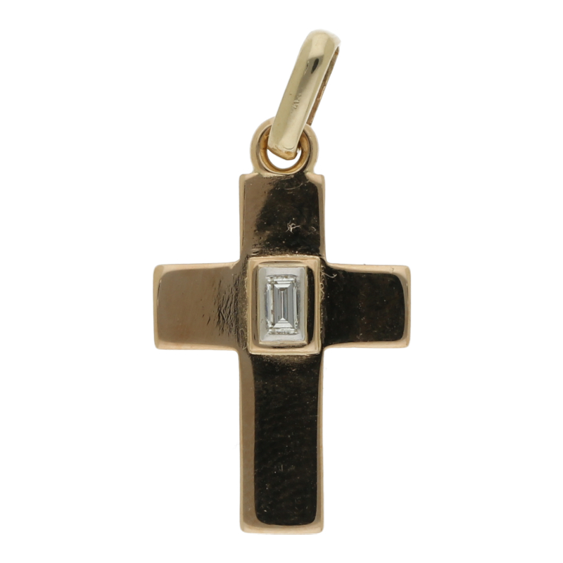 Diamant Baguette Kreuz Anhänger 585/ 14 K Gold