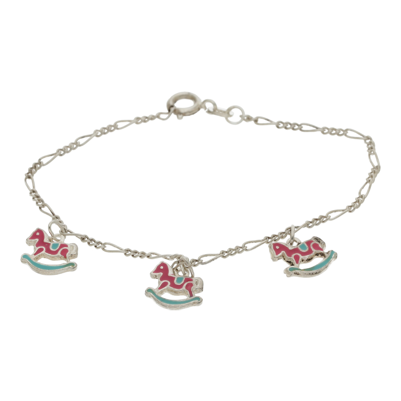Kinderarmband m. Schaukelpferdchen Emaille Silber