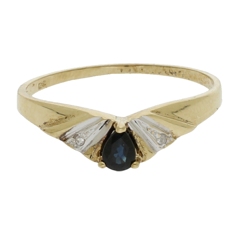 Farbsteinring mit Diamant 585/14 K Gelbgold Brillant Saphir