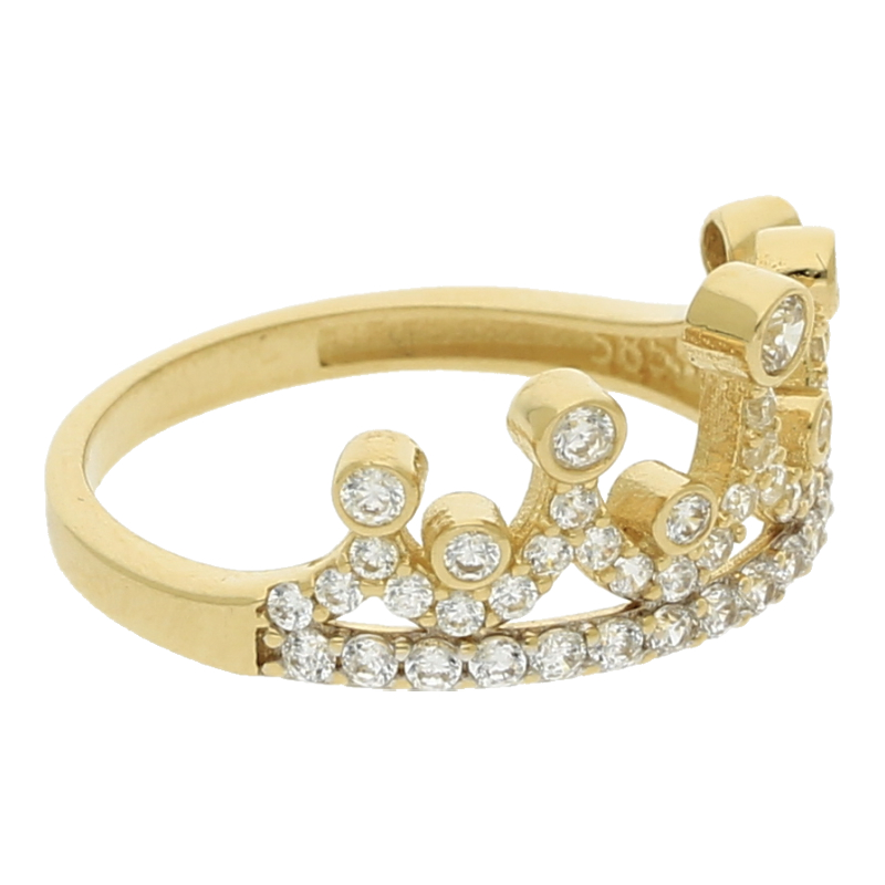 Ring Krone mit weißen Steinen 585 Gold