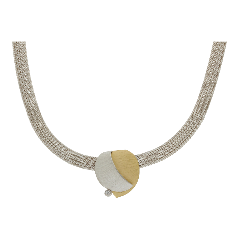 Diamantcollier 925 Silber-vergoldet Länge 42 cm 1 Brillant