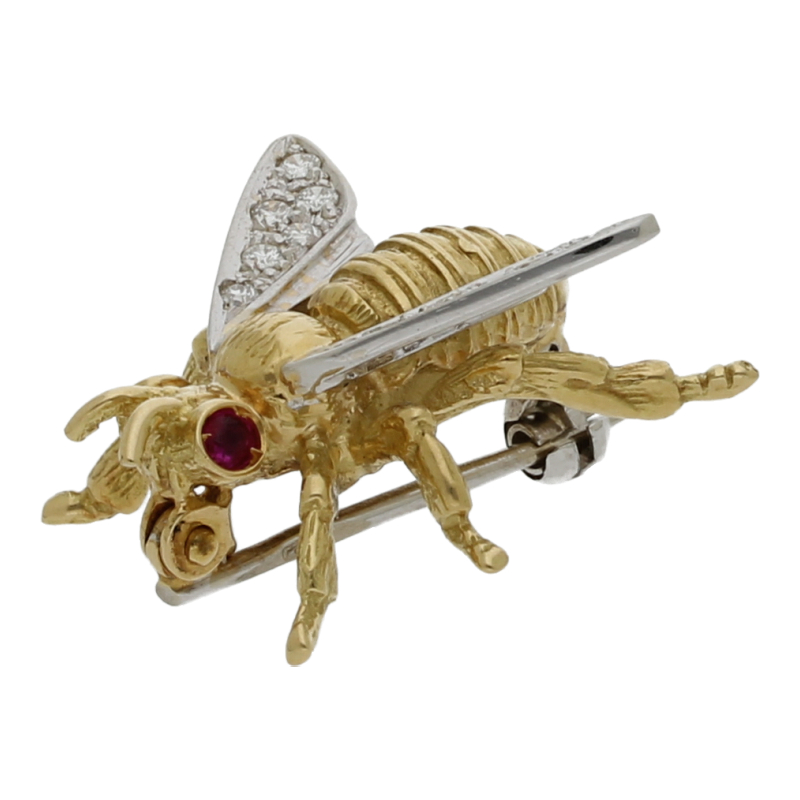 Biene Brosche Brillant Rubin 750/ 18 K Gold