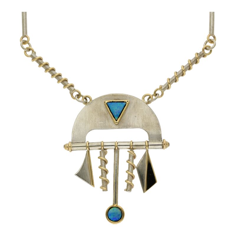 Collier Handarbeit mit Opal 925/ Silber und 333/ Gold