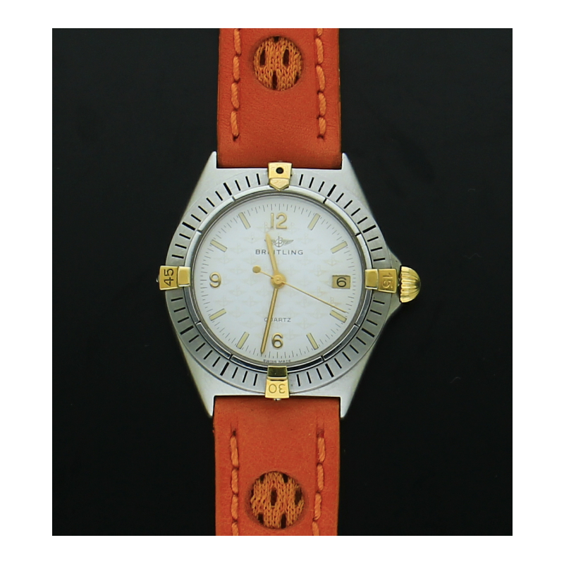 Breitling Callisto 80510 Quarz Stahl Gold Reiter orange Lederband