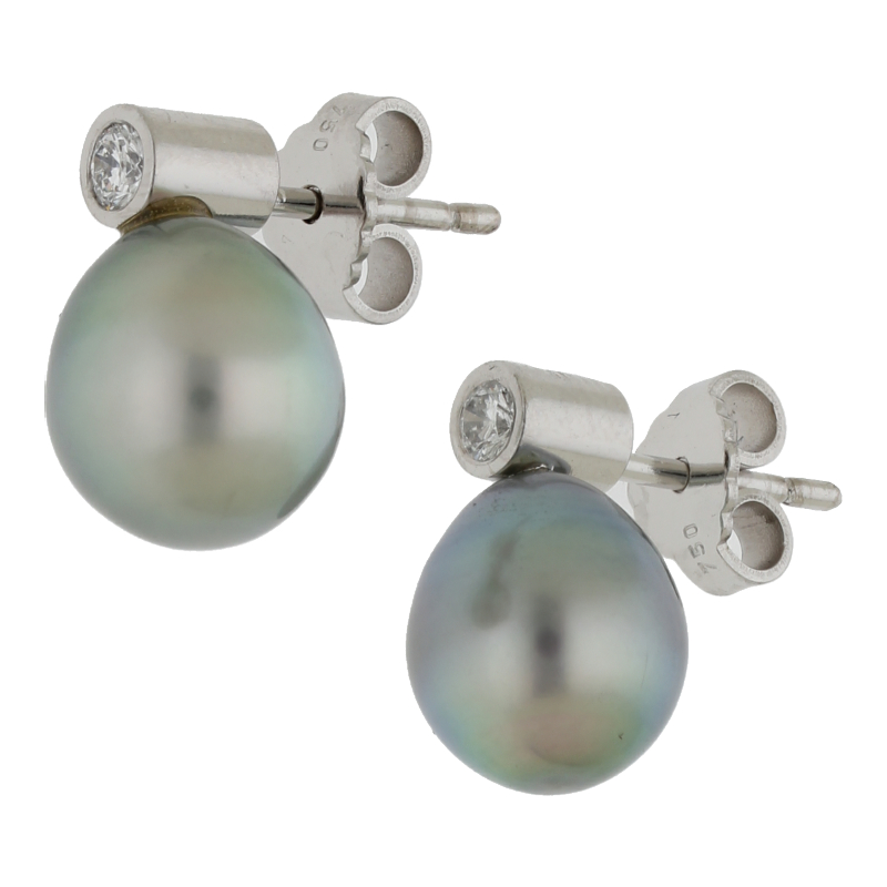 Tahiti Zuchtperle Brillant Ohrstecker 750/ 18 K Gold
