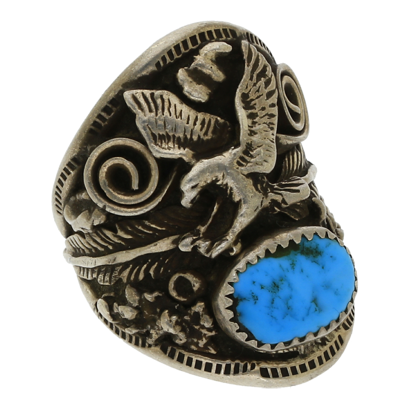 Vintage Navajo Türkis Ring Adler 925 Silber