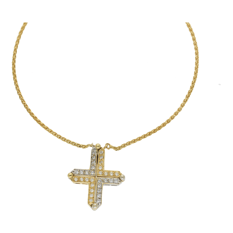 2 in 1 Collier mit strahlenden Steinen 585 Bicolor Gold