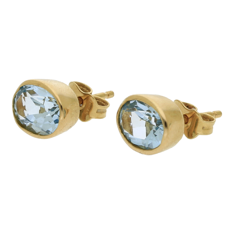 Blautopas Ohrstecker 585/ 14 K Gold