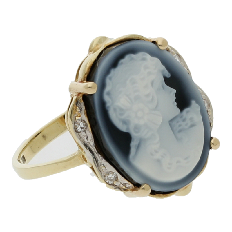 Ring mit Achat Kamee u. Diamanten Gelbgold 14K/585