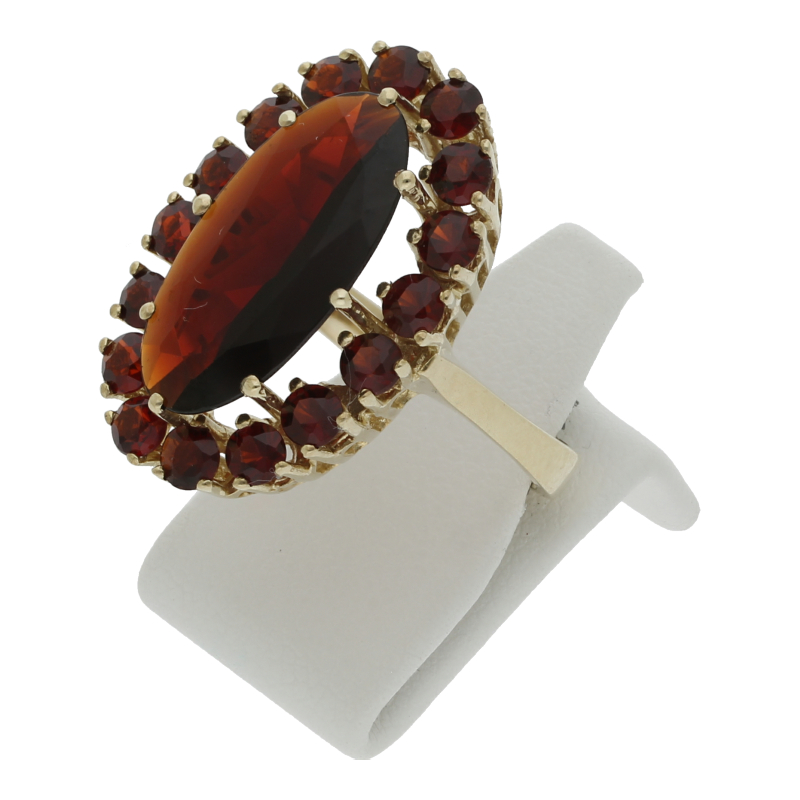 Farbsteinring 333/8 K Gelbgold Granat Weite 54, 24 x 16