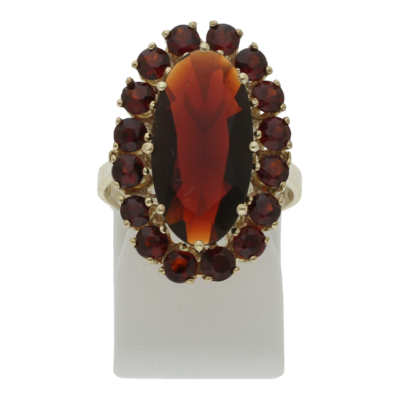 Farbsteinring 333/8 K Gelbgold Granat Weite 54, 24 x 16