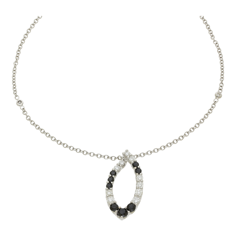 Farbstein-Collier mit Diamant 750 /18 K Weißgold Länge 45 cm Brillant ca. 0,49ct.  (H) Weiß (Si) Kleine Einschlüsse0,47 ct schwarze Diamanten