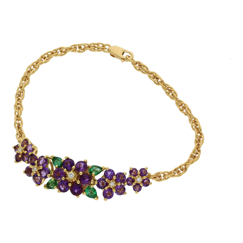 Amethyst Chromdiopsid Brillant Armband 750/ 18 K Gold