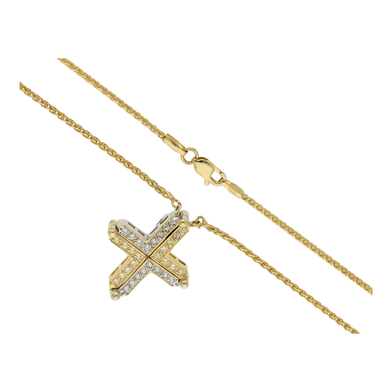 2 in 1 Collier mit strahlenden Steinen 585 Bicolor Gold