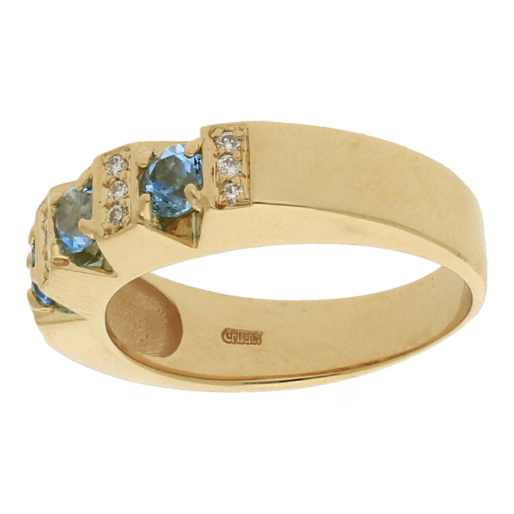 Farbsteinring mit Diamant 585/14 K Gelbgold Farbsteine 12 Brillanten ca. 0,12ct.  (H) Weiß (Si) Kleine Einschlüsse